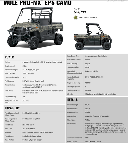 2025 Kawasaki Mule Pro-MX EPS Camo