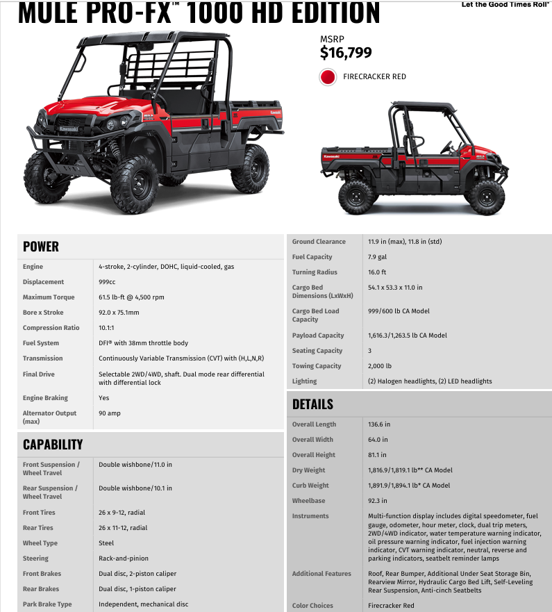 2026 Kawasaki MULE PRO-FX™ 1000 HD EDITION
