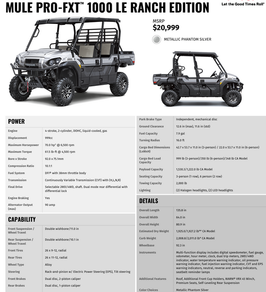 2026 Kawasaki MULE PRO-FXT™ 1000 LE RANCH EDITION