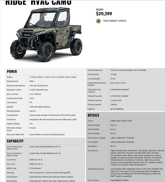 2026 Kawasaki Ridge HVAC CAMO