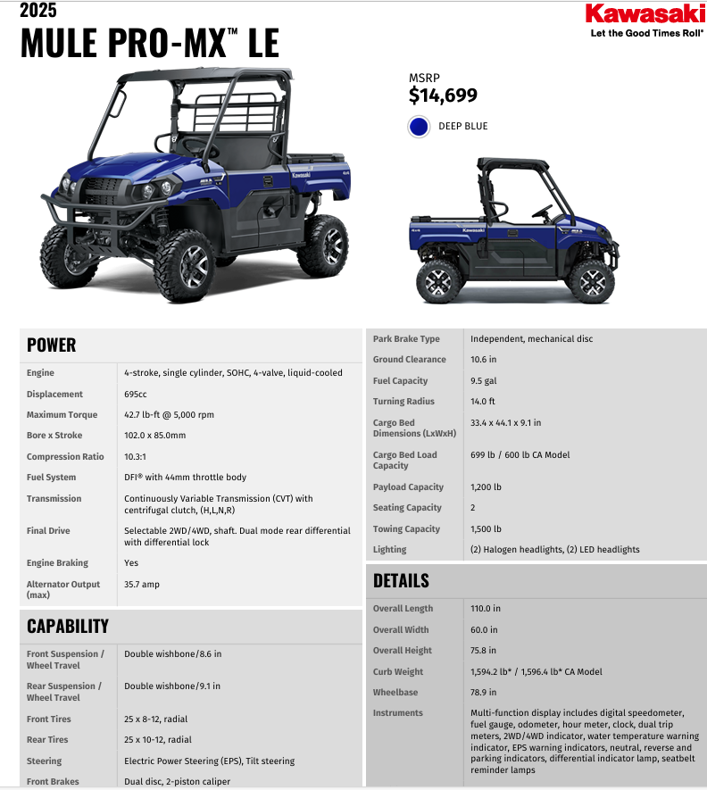 2025 Kawasaki Mule Pro MX LE