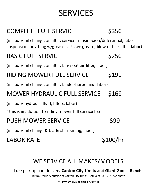 Service Prices - call 309-338-5121 to schedule