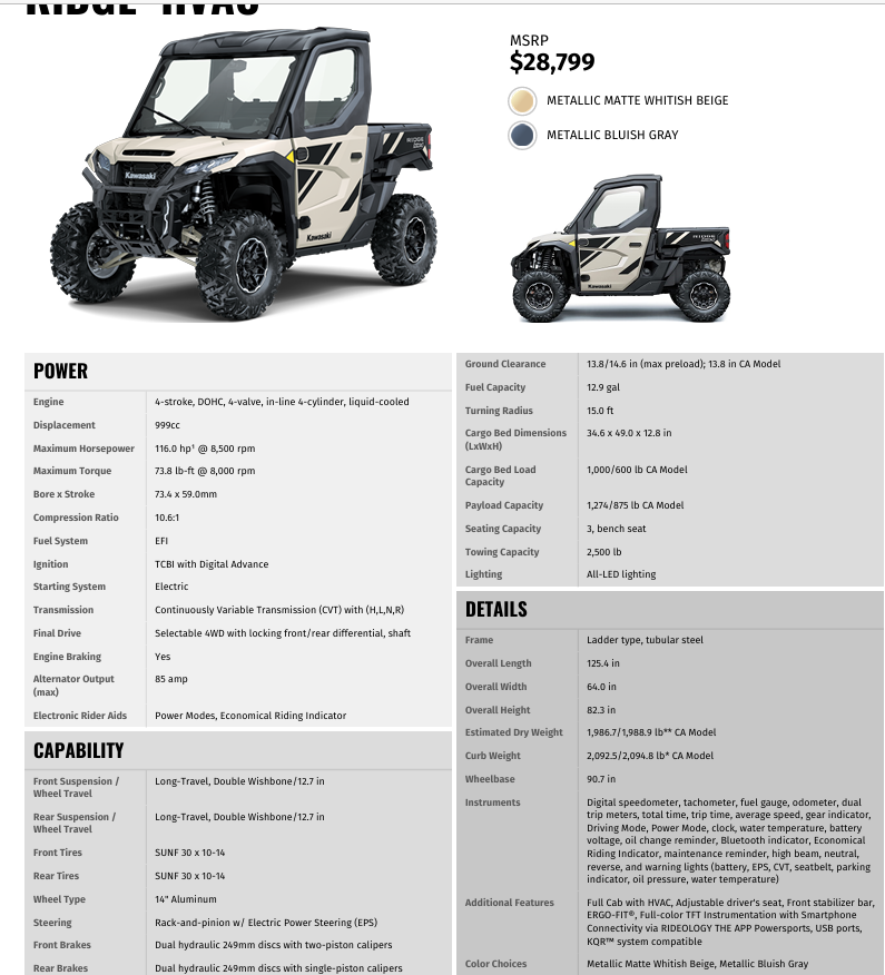 2026 Kawasaki Ridge HVAC