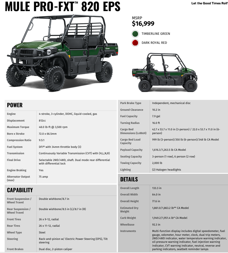 2026 Kawasaki Mule Pro-FXT 820 EPS