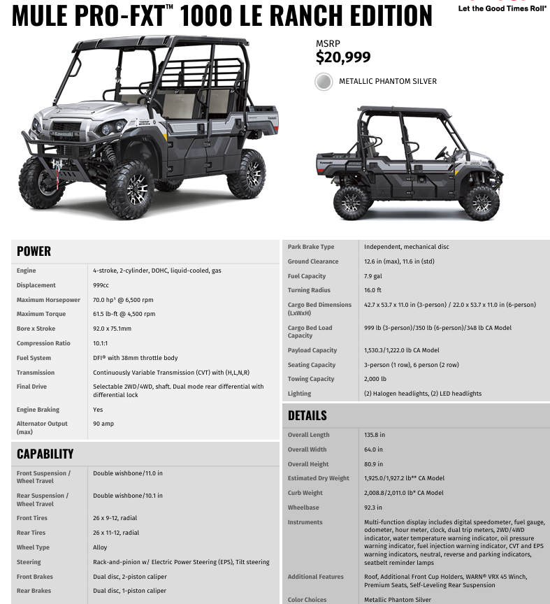 2026 Kawasaki MULE PRO-FXT™ 1000 LE RANCH EDITION