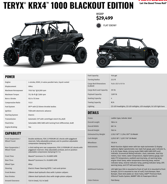 2026 Kawasaki TERYX® KRX4™ 1000 BLACKOUT EDITION