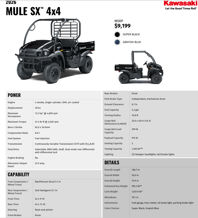 2026 Kawasaki MULE SX™ 4x4